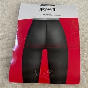 Wolford Red Label 50 DenTights Mat Look Soft Knitted Waistband, Navy, Medium,NWT